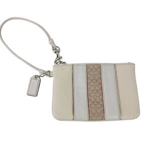 Coach Signature Legacy Stripe Cream Wristlet w/ Coach dustbag